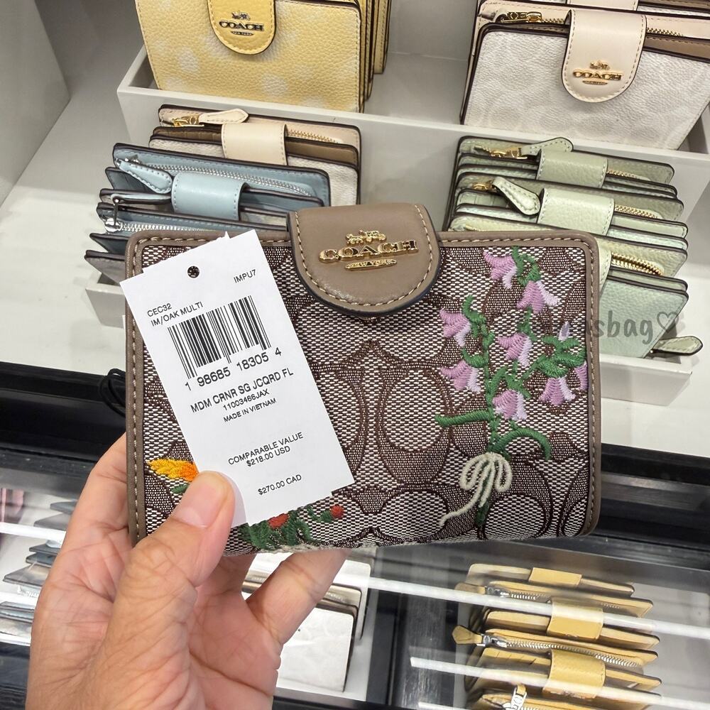 Coach Medium Corner Zip Wallet Signature Jacquard With Floral Embroidery CEC32 - Picture 7 of 7